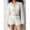 imageMakeMeChic Womens Leopard Print Ruched Shorts Elastic Waist Frill Trim Straight Leg ShortsWhite
