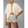 imageMakeMeChic Womens Stripes Pattern Knitted Shorts Elastic Waist Skinny Fit Track ShortsApricot