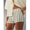 imageMakeMeChic Womens Stripes Pattern Knitted Shorts Elastic Waist Skinny Fit Track ShortsApricot
