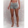 imageMakeMeChic Womens Stripes Pattern Knitted Shorts Elastic Waist Skinny Fit Track ShortsBlack and White