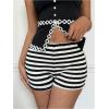 imageMakeMeChic Womens Stripes Pattern Knitted Shorts Elastic Waist Skinny Fit Track ShortsBlack and White B