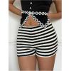 imageMakeMeChic Womens Stripes Pattern Knitted Shorts Elastic Waist Skinny Fit Track ShortsBlack and White B