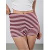 imageMakeMeChic Womens Stripes Pattern Knitted Shorts Elastic Waist Skinny Fit Track ShortsMulticolor