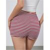 imageMakeMeChic Womens Stripes Pattern Knitted Shorts Elastic Waist Skinny Fit Track ShortsMulticolor