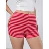 imageMakeMeChic Womens Stripes Pattern Knitted Shorts Elastic Waist Skinny Fit Track ShortsRed