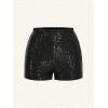 imageMakeMeChic Womens Y2K Party Sequined Shorts Glitter Straight Leg Elastic Waist Skinny Fit Mini ShortsBlack