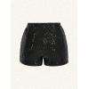 imageMakeMeChic Womens Y2K Party Sequined Shorts Glitter Straight Leg Elastic Waist Skinny Fit Mini ShortsBlack