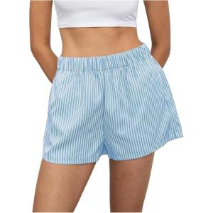 imageMakeMeChic Womens Elastic Waisted Plaid Shorts Lounge Pajama ShortsStriped Blue