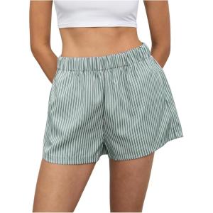 imageMakeMeChic Womens Elastic Waisted Plaid Shorts Lounge Pajama ShortsStriped Green