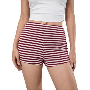 imageMakeMeChic Womens Stripes Pattern Knitted Shorts Elastic Waist Skinny Fit Track ShortsMulticolor