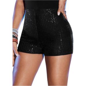 imageMakeMeChic Womens Y2K Party Sequined Shorts Glitter Straight Leg Elastic Waist Skinny Fit Mini ShortsBlack