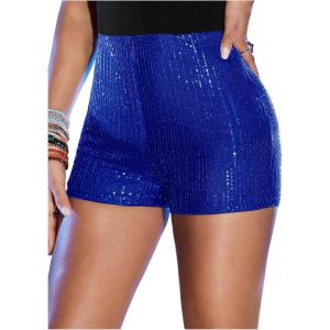 imageMakeMeChic Womens Y2K Party Sequined Shorts Glitter Straight Leg Elastic Waist Skinny Fit Mini ShortsRoyal Blue