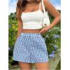 imageMakeMeChic Womens 3 Pack Plaid Boxer Shorts Y2k Elastic High Waist Lounge Gingham ShortsBlue Plaid and Striped
