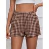 imageMakeMeChic Womens Gingham Pajama Bottom Elastic Waist Wide Leg Sleepwear Plaid Lounge ShortsBrown