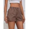 imageMakeMeChic Womens Gingham Pajama Bottom Elastic Waist Wide Leg Sleepwear Plaid Lounge ShortsBrown