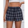 imageMakeMeChic Womens Gingham Pajama Bottom Elastic Waist Wide Leg Sleepwear Plaid Lounge ShortsDark Blue