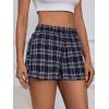 imageMakeMeChic Womens Gingham Pajama Bottom Elastic Waist Wide Leg Sleepwear Plaid Lounge ShortsDark Blue