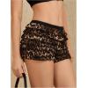 imageMakeMeChic Womens Leopard Bloomer Shorts Ruffle Hem Layered Y2K Bow Front Micro ShortsMulticolor