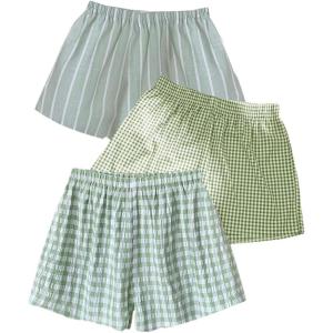 imageMakeMeChic Womens 3 Pack Plaid Boxer Shorts Y2k Elastic High Waist Lounge Gingham ShortsGreen