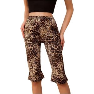 imageMakeMeChic Womens Cheetah Print Capri Leggings High Elastic Waist Y2K Knee Length LeggingsMulticolor