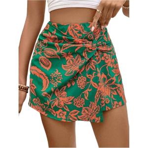 imageMakeMeChic Womens Floral Boho Shorts Twist Front Elastic Waist Summer SkortsGreen
