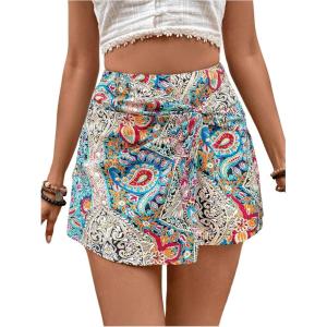 imageMakeMeChic Womens Floral Boho Shorts Twist Front Elastic Waist Summer SkortsMulticolor a