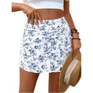 imageMakeMeChic Womens Floral Boho Shorts Twist Front Elastic Waist Summer SkortsWhite