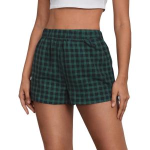 imageMakeMeChic Womens Gingham Pajama Bottom Elastic Waist Wide Leg Sleepwear Plaid Lounge ShortsGreen
