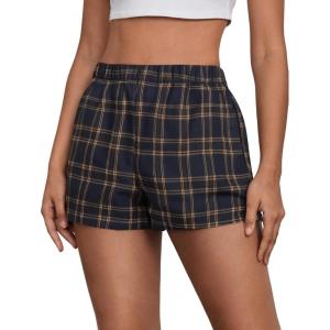imageMakeMeChic Womens Gingham Pajama Bottom Elastic Waist Wide Leg Sleepwear Plaid Lounge ShortsMulticolor