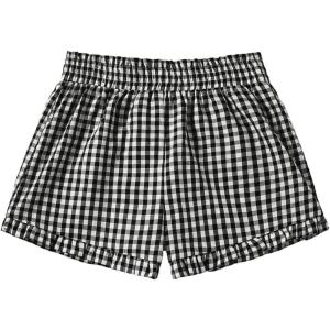 imageMakeMeChic Womens Gingham Ruffle Boxer Shorts Elastic High Waist Pajamas Lounge ShortsBlack and White