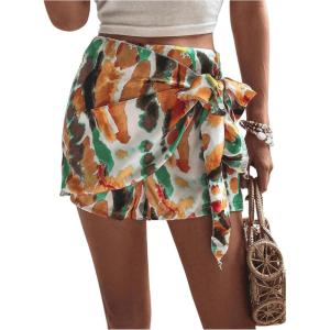 imageMakeMeChic Womens Knot Side Wrap Shorts Tie Dye Zip Back Skort Casual Summer ShortsMulticolor a