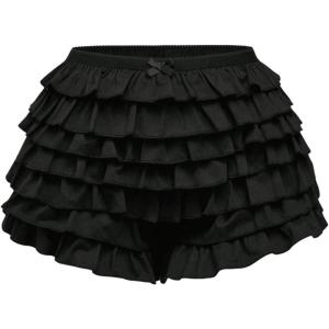 imageMakeMeChic Womens Leopard Bloomer Shorts Ruffle Hem Layered Y2K Bow Front Micro ShortsBlack