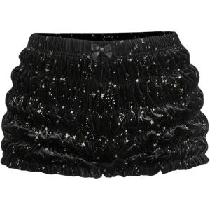 imageMakeMeChic Womens Leopard Bloomer Shorts Ruffle Hem Layered Y2K Bow Front Micro ShortsBlack Multi