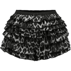 imageMakeMeChic Womens Leopard Bloomer Shorts Ruffle Hem Layered Y2K Bow Front Micro ShortsGrey