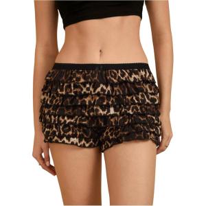 imageMakeMeChic Womens Leopard Bloomer Shorts Ruffle Hem Layered Y2K Bow Front Micro ShortsMulticolor