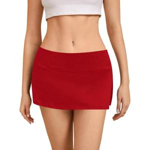 imageMakeMeChic Womens Mini Skirt with Shorts Y2K Pencil Micro SkortRed Solid