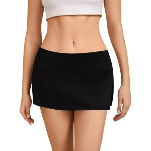 imageMakeMeChic Womens Mini Skirt with Shorts Y2K Pencil Micro SkortSolid Black