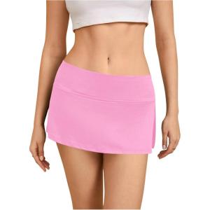 imageMakeMeChic Womens Mini Skirt with Shorts Y2K Pencil Micro SkortSolid Pink