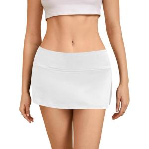 imageMakeMeChic Womens Mini Skirt with Shorts Y2K Pencil Micro SkortWhite Solid a