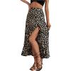 imageMakeMeChic Womens Boho Floral High Waisted Ruffle Skirt Split Thigh Swing Summer Maxi Long SkirtBlack