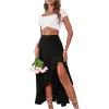 imageMakeMeChic Womens Boho Floral High Waisted Ruffle Skirt Split Thigh Swing Summer Maxi Long SkirtBlack a