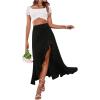 imageMakeMeChic Womens Boho Floral High Waisted Ruffle Skirt Split Thigh Swing Summer Maxi Long SkirtBlack a