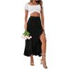 imageMakeMeChic Womens Boho Floral High Waisted Ruffle Skirt Split Thigh Swing Summer Maxi Long SkirtBlack a