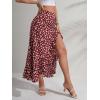 imageMakeMeChic Womens Boho Floral High Waisted Ruffle Skirt Split Thigh Swing Summer Maxi Long SkirtMaroon