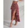 imageMakeMeChic Womens Boho Floral High Waisted Ruffle Skirt Split Thigh Swing Summer Maxi Long SkirtMaroon