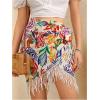 imageMakeMeChic Womens Floral Tie Side Wrap Tassel Mini Skirt Cover Up Beach SkirtMulticolor a
