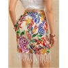 imageMakeMeChic Womens Floral Tie Side Wrap Tassel Mini Skirt Cover Up Beach SkirtMulticolor a