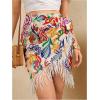 imageMakeMeChic Womens Floral Tie Side Wrap Tassel Mini Skirt Cover Up Beach SkirtMulticolor a
