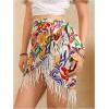 imageMakeMeChic Womens Floral Tie Side Wrap Tassel Mini Skirt Cover Up Beach SkirtMulticolor a