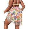 imageMakeMeChic Womens Floral Tie Side Wrap Tassel Mini Skirt Cover Up Beach SkirtPlus Multi